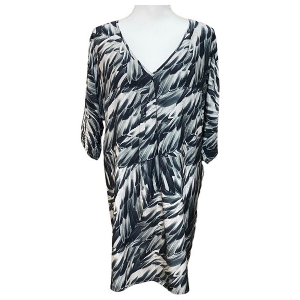 Marie Oliver 100% Silk V Neck‎ Dress - Black, grey, white
